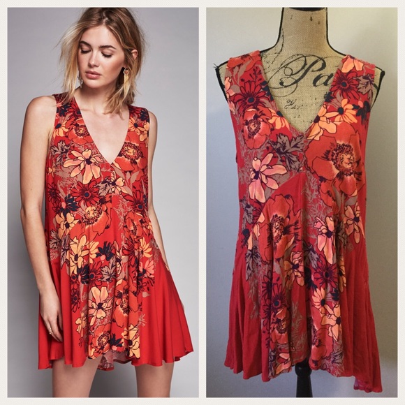 red floral swing dress